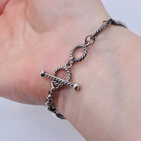 EUC Vintage 925 Sterling Silver Green Turquoise Toggle Bracelet - Picture 4 of 15